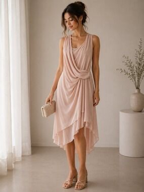 RUDSAK Mattie Dusty Rose Draped Midi Dress Sleeveless NWT Size XS Wedding 0469